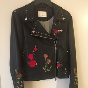 Oui Leather jacket. Silver studs and embroidery!